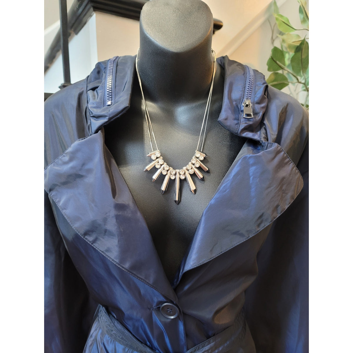 Selection Trench Raincoat Women's Size 28/30 Blue Button Front Back Zipper