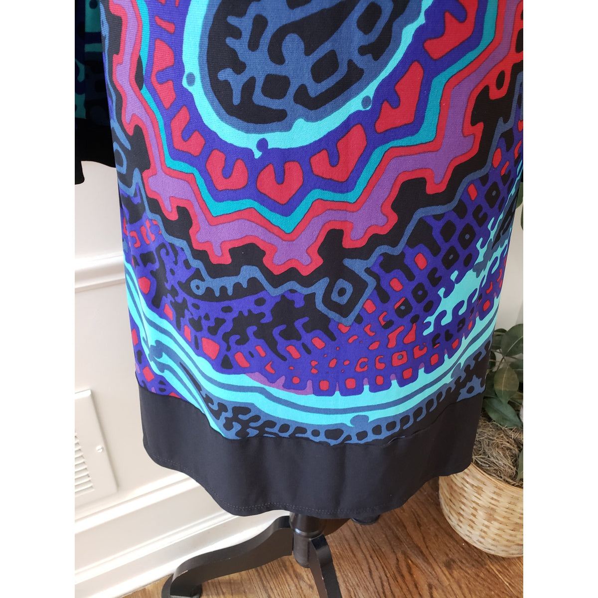 Kupcake Shift Dress Women's Size Large Blue Black Round Neck Long Sleeve