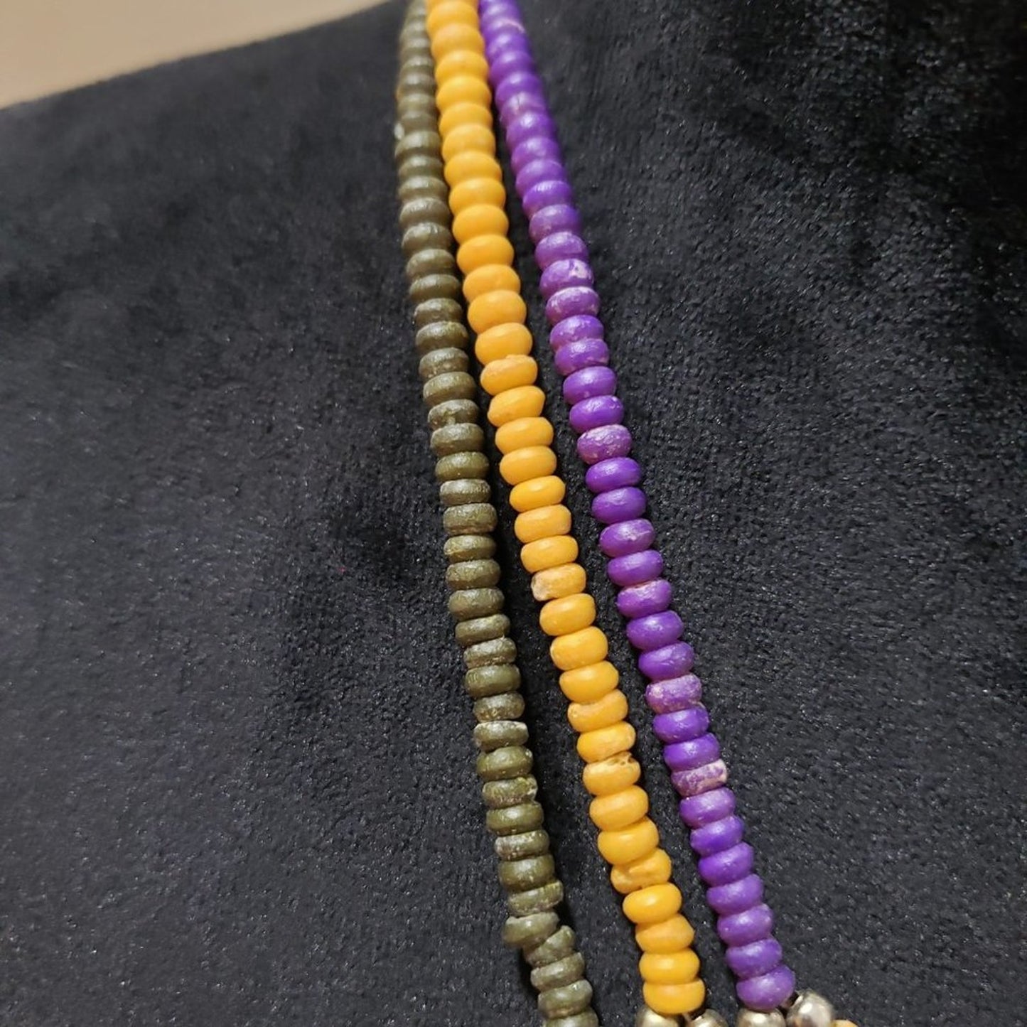 Womens Fashion Multi Rondelle Wood Bead Tibetan Bib Necklace with Pearl Clasp