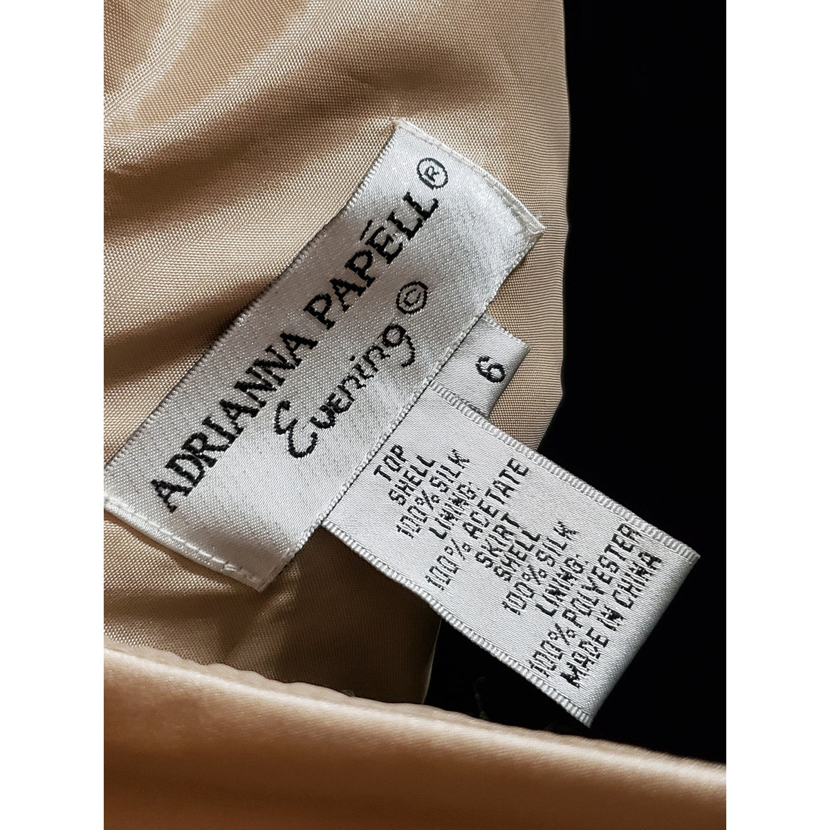 Adrianna Papell Evening Maxi Dress Women's 6 Beige Silk Beaded Floral Back Zip