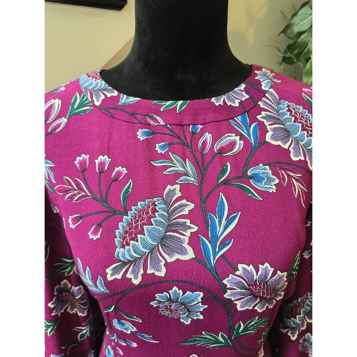Loft Fit & Flare Dress 8 Plum Purple Floral Puff Shoulder Back Zip Casual Party