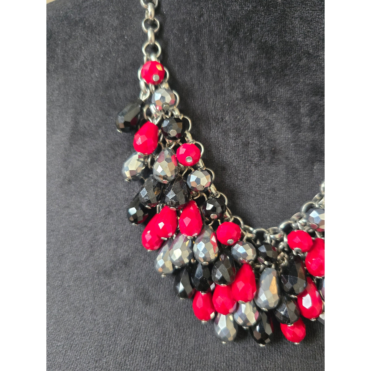 Red Black Gray Crystal Statement Necklace