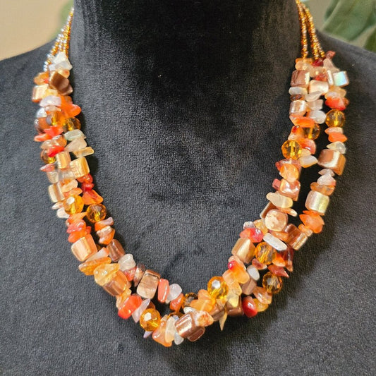 Womens Agate Stone Traditional African Trade Beaded Necklace with Lobster Clasp