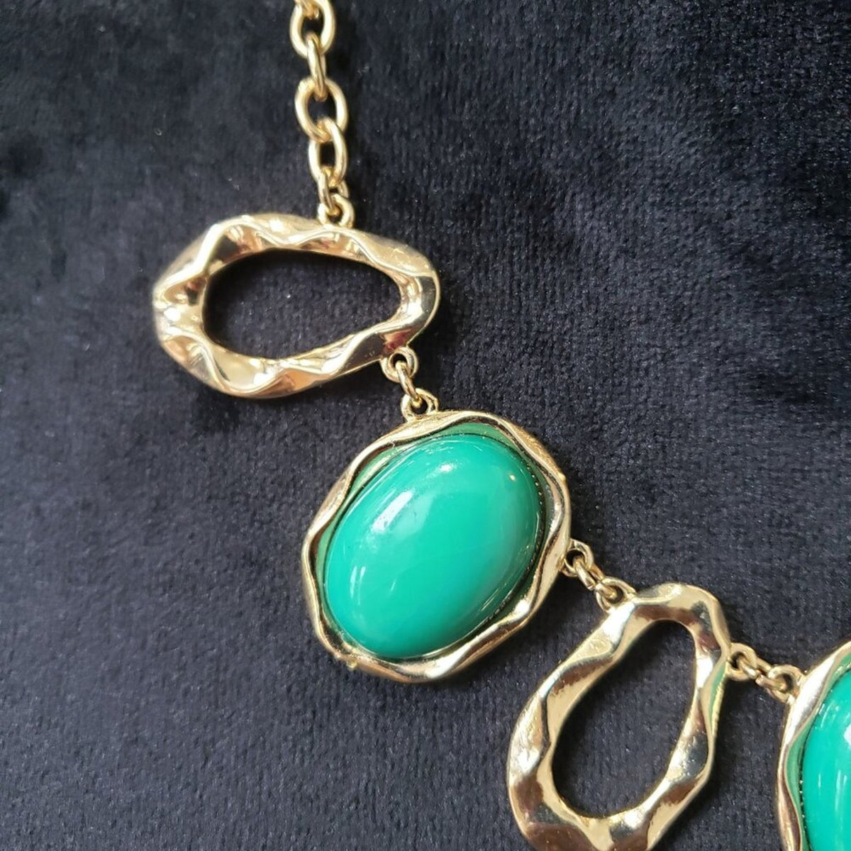 Womens Fashion Green Turquoise Gold Tone Link Chain Necklace with Lobster Clasp