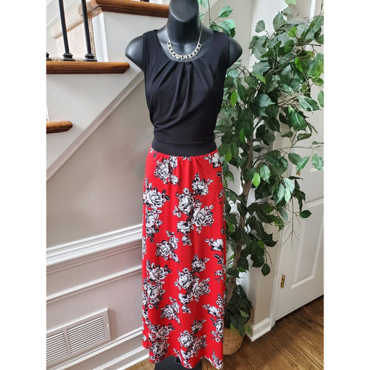 Shelby & Palmer Women Red & Black Polyester Round Neck Sleeveless Maxi Dress 10