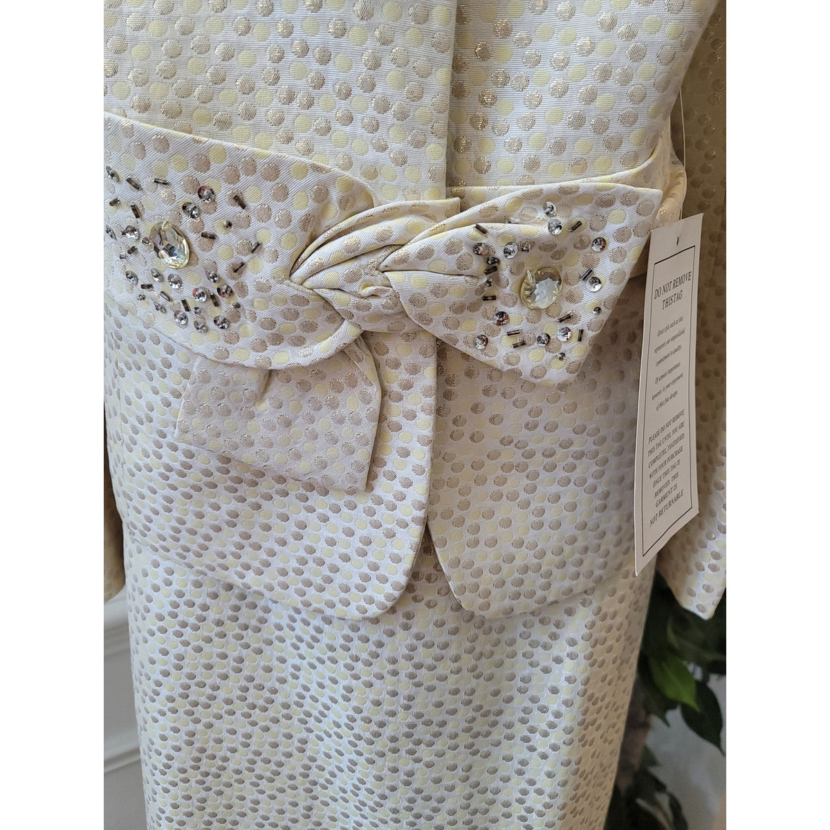 Verucci Skirt Suit Women's SZ 18 Cream Polka Dot Back Zipper Long Sleeve Lined
