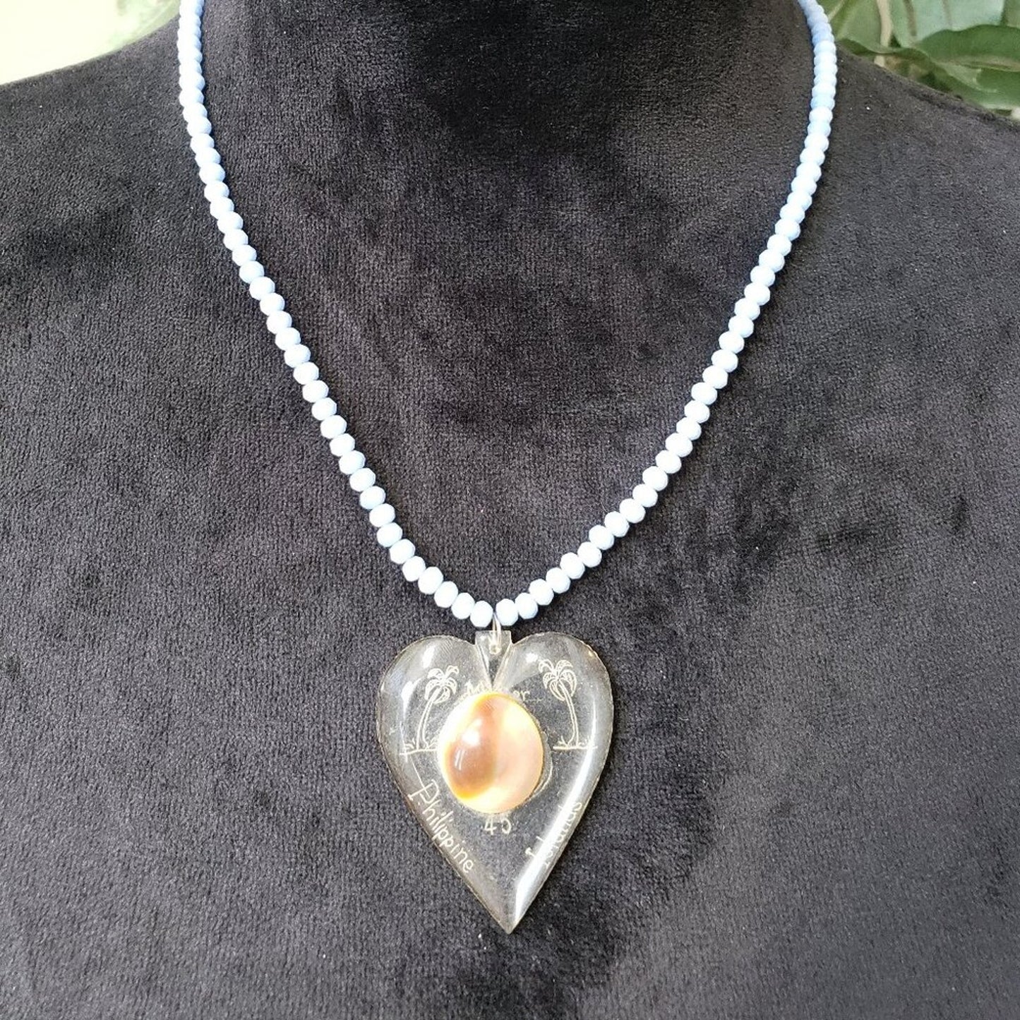 Women Fashion Blue Jade Beaded Heart Pendant Necklace Jewelry with Lobster Clasp