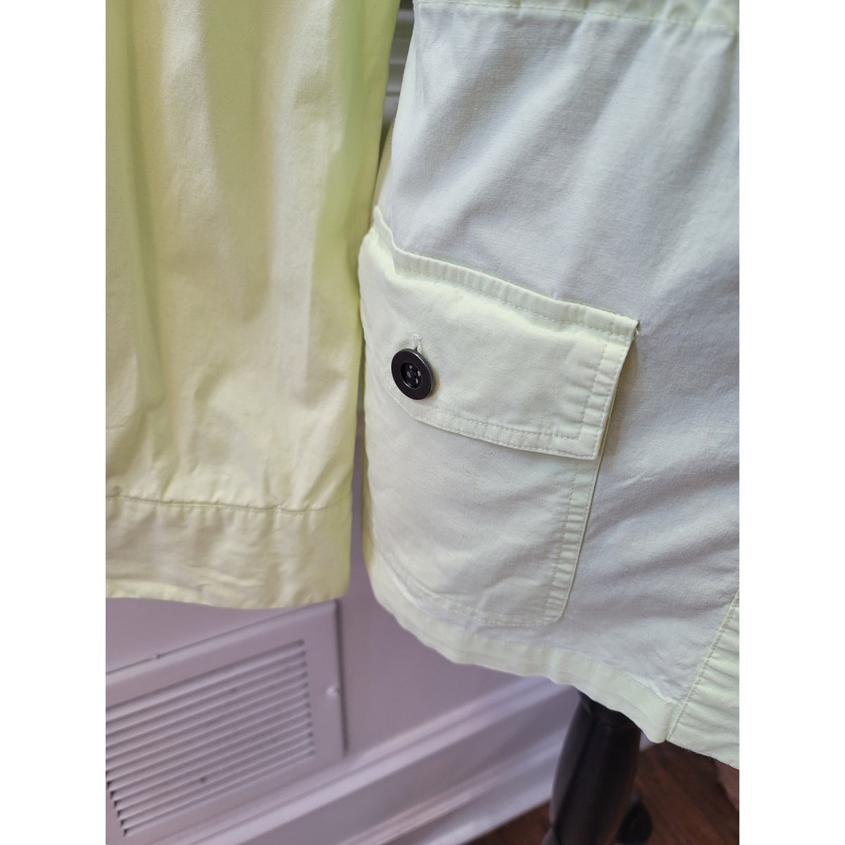 Chico’s Utility Jacket Women's SZ L Lime Green Button Up Flap Pockets Drawstring