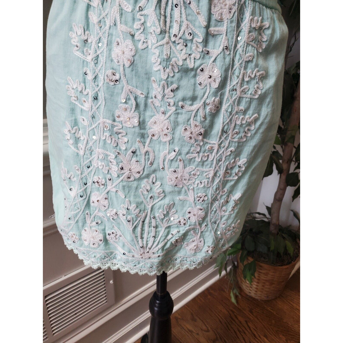 Sand & Spirit Womens Green Floral Polyester Off The Shoulder Knee Length Dress L