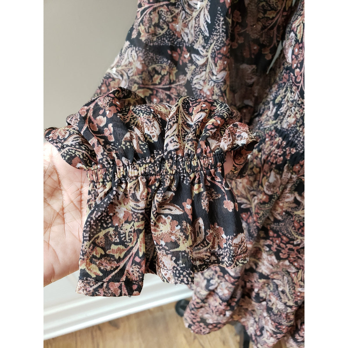 VICI Mini Dress Womens XS Multi Floral Polyester Lined Smocked Waist Mock Neck