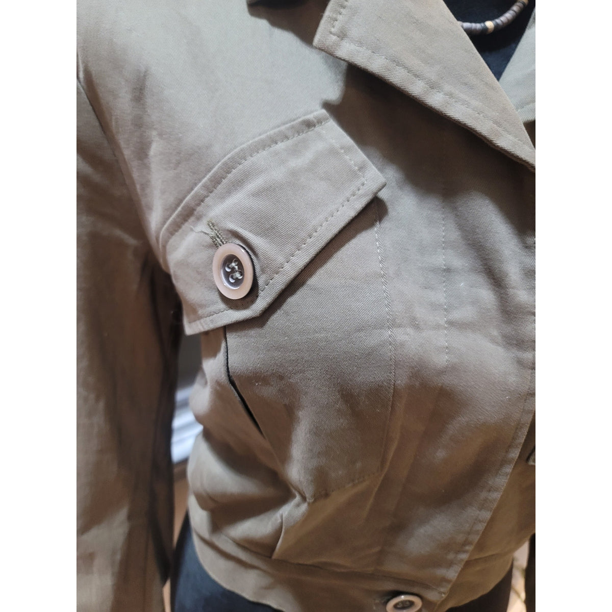 Dont Ask Why Military Jacket Women One Size Olive Green Button Front Long Sleeve