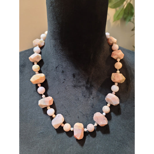 NF .925 Engraved Salmon Colored Beaded Necklace Sterling Silver Lobster Clasp