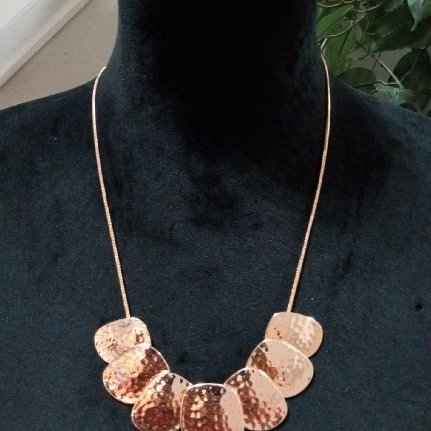 Womens Fashion Gold Tone Hammered Statement Necklace with Lobster Clasp