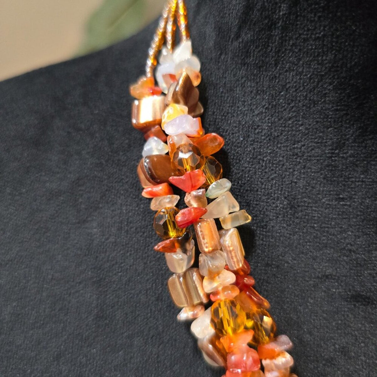 Womens Agate Stone Traditional African Trade Beaded Necklace with Lobster Clasp