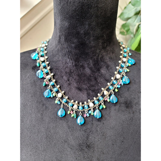 Women Turquoise Teardrop Beaded Statement Necklace Handmade Boho Jewelry