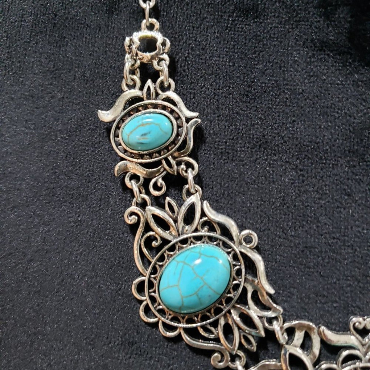 Womens Fashion Turquoise Oval Stones Boho Style Collar Necklace w/ Lobster Clasp