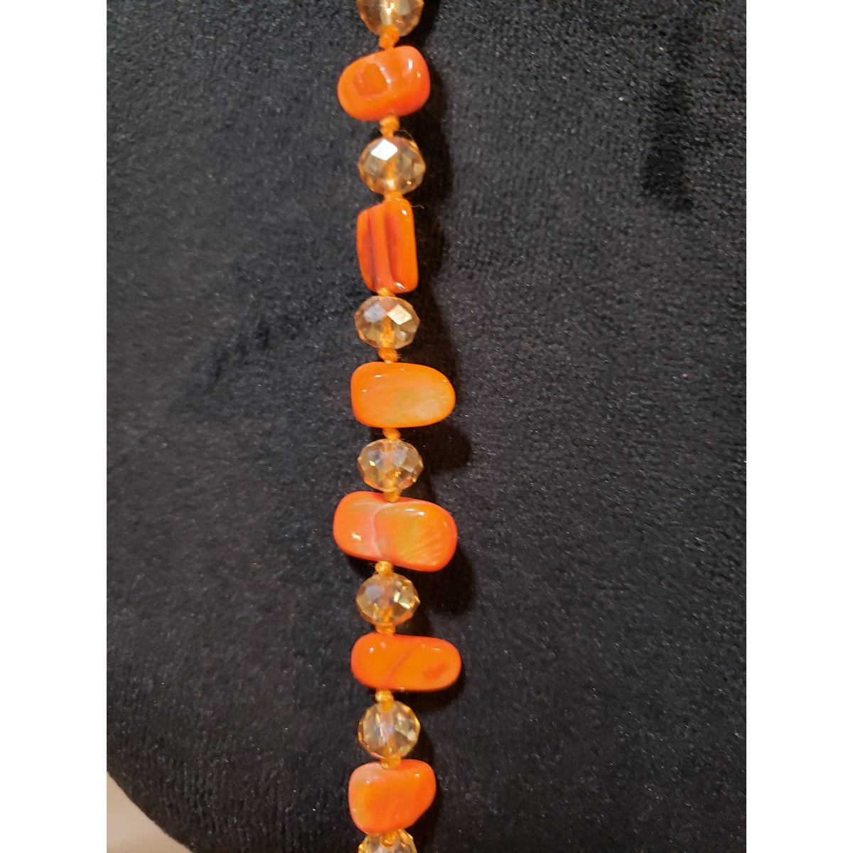 Women Fashion Coral Stones Faceted Glass Beads Long Necklace Jewelry w/ Earrings