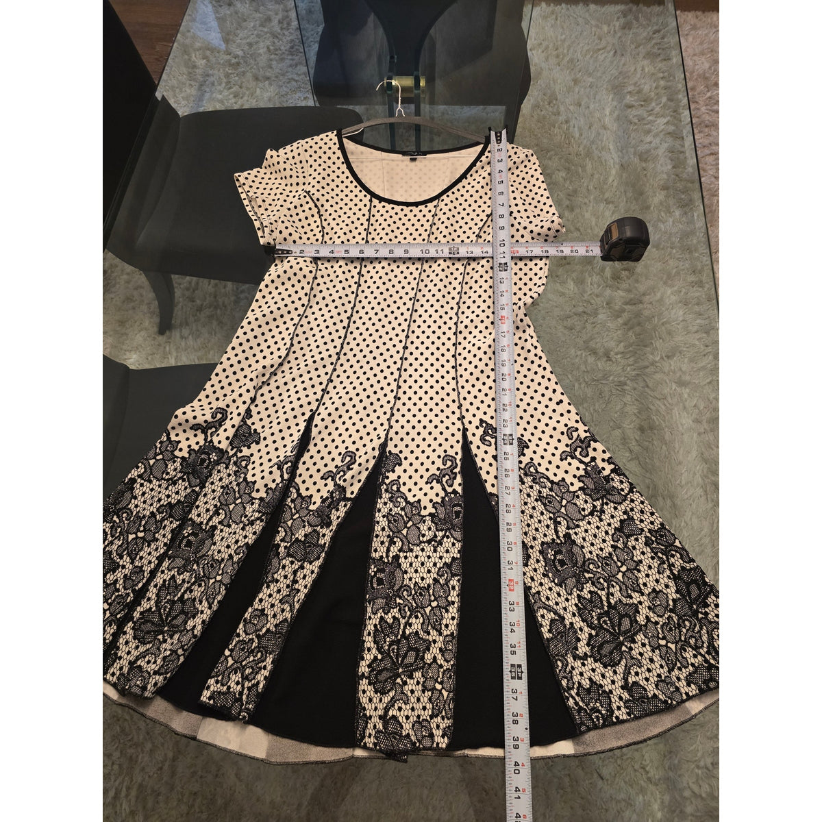 Sami & Jo Seamed Dress Women's SZ 2X Black/White Polka Dot Flared Hem Scoop Neck