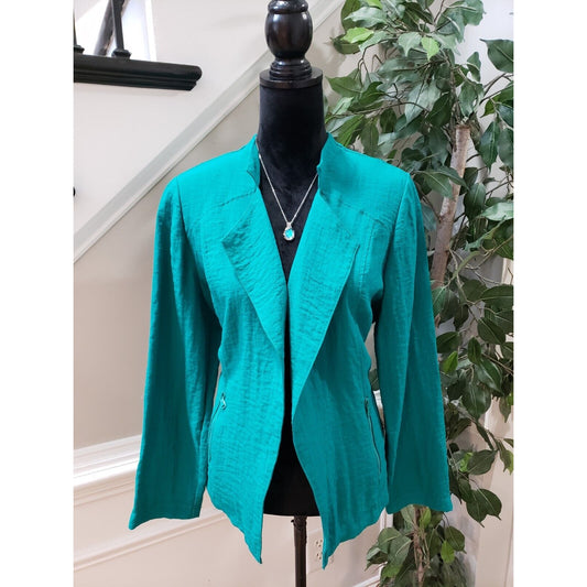 Chico's Women's Green Solid Rayon Long Sleeve Open Front Jacket Blazer Size L