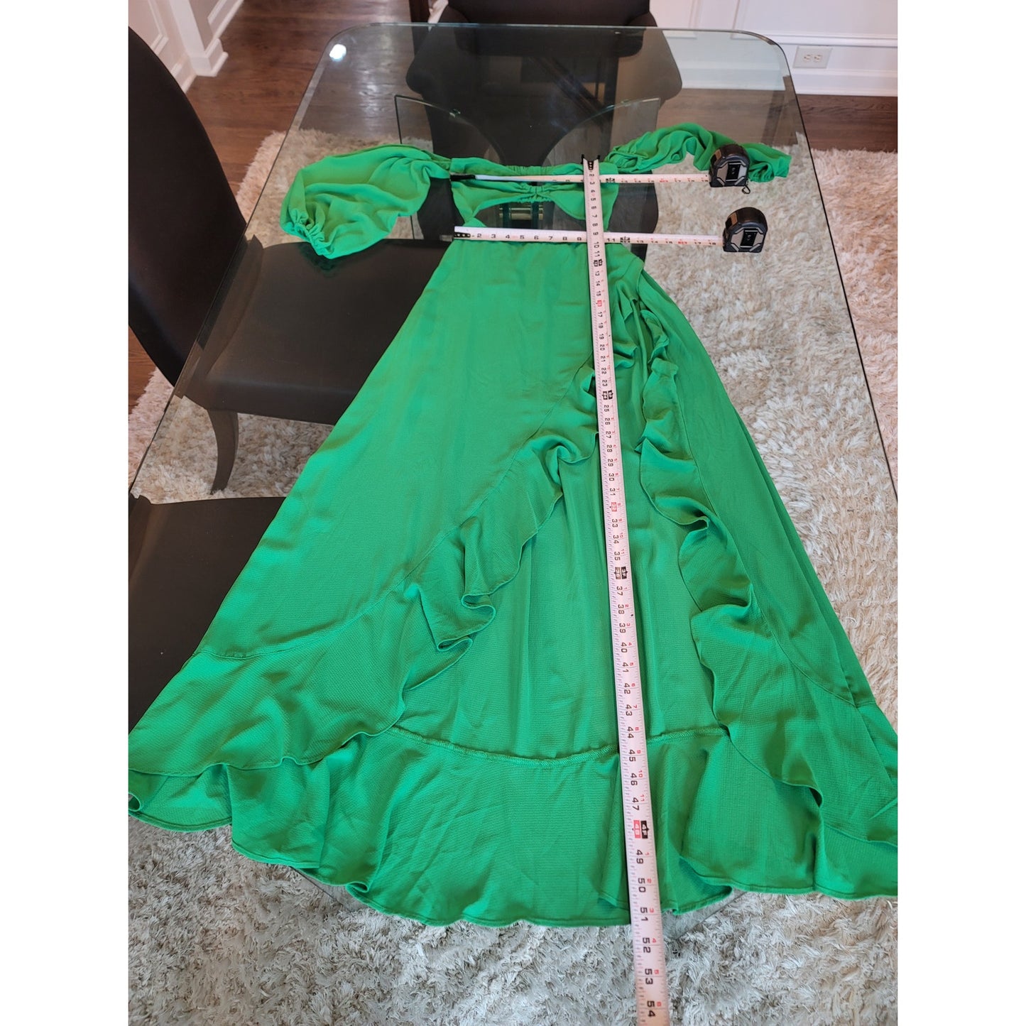 SHEIN Dress Women XS Green Ruffle Asymmetrical Off Shoulder Party Sexy