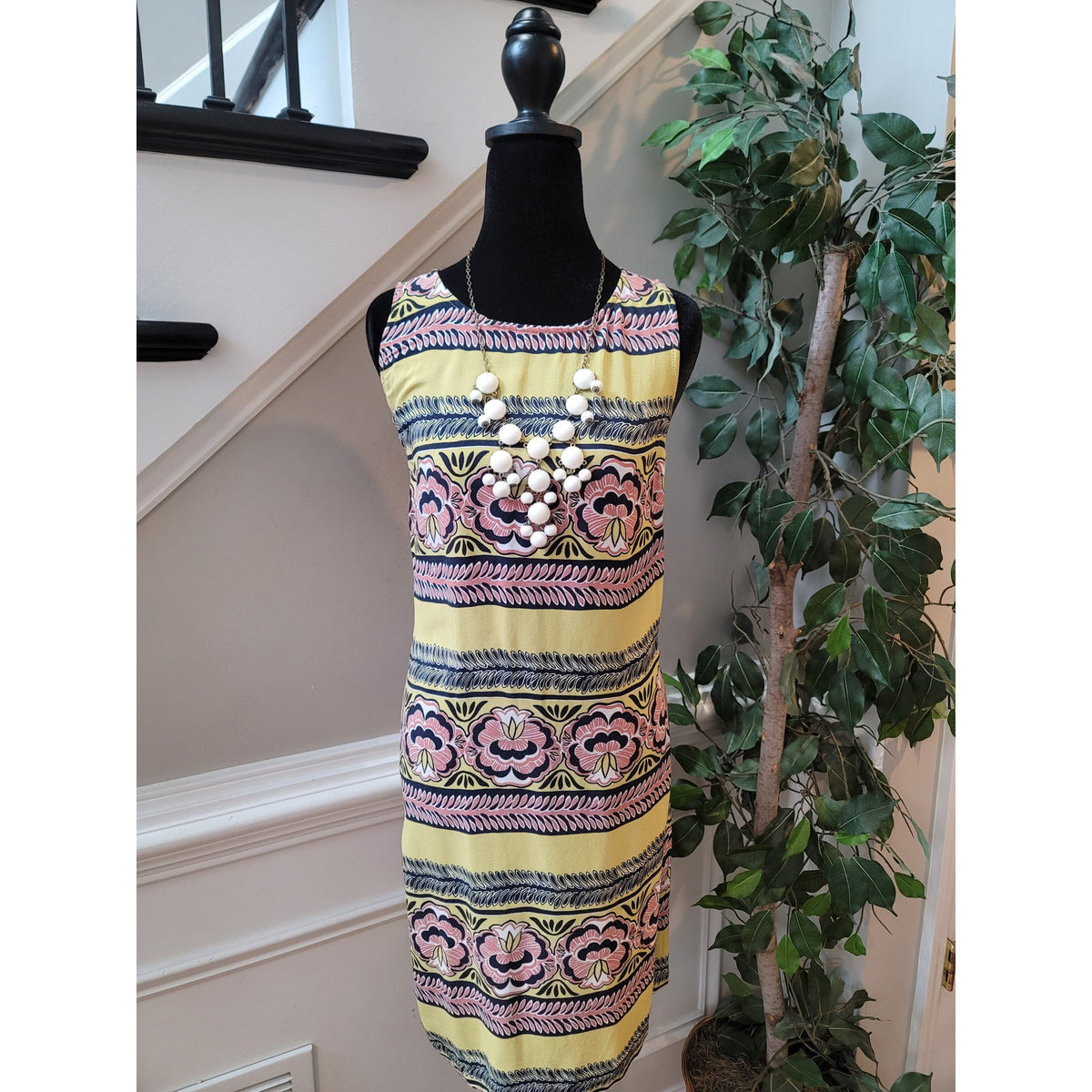Loft Sheath Dress Women Size M Yellow Pink Blue Floral Print Sleeveless Summer