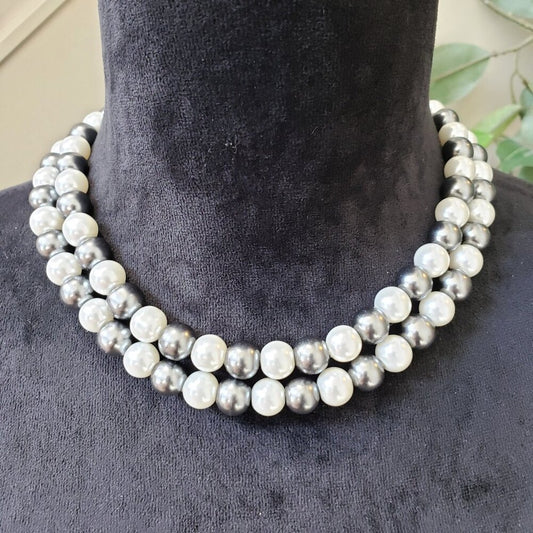 Womens Silver Tone White Pearl Beaded Collar Necklace Jewelry with Lobster Clasp