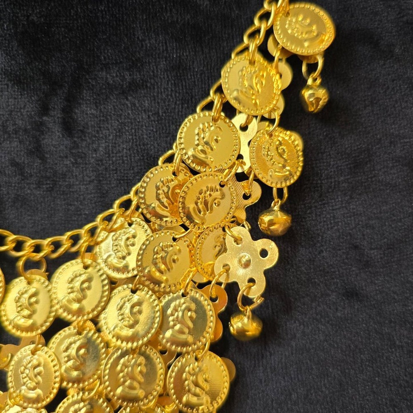 Womens Gold Tone Figure Detail Round & Bell Charm Pendant Necklace with Lobster