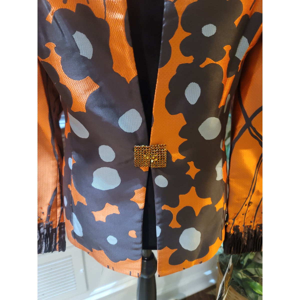 Susanna Statement Jacket Women SZ 18 Multicolor Geometric Rhinestone Fully Lined