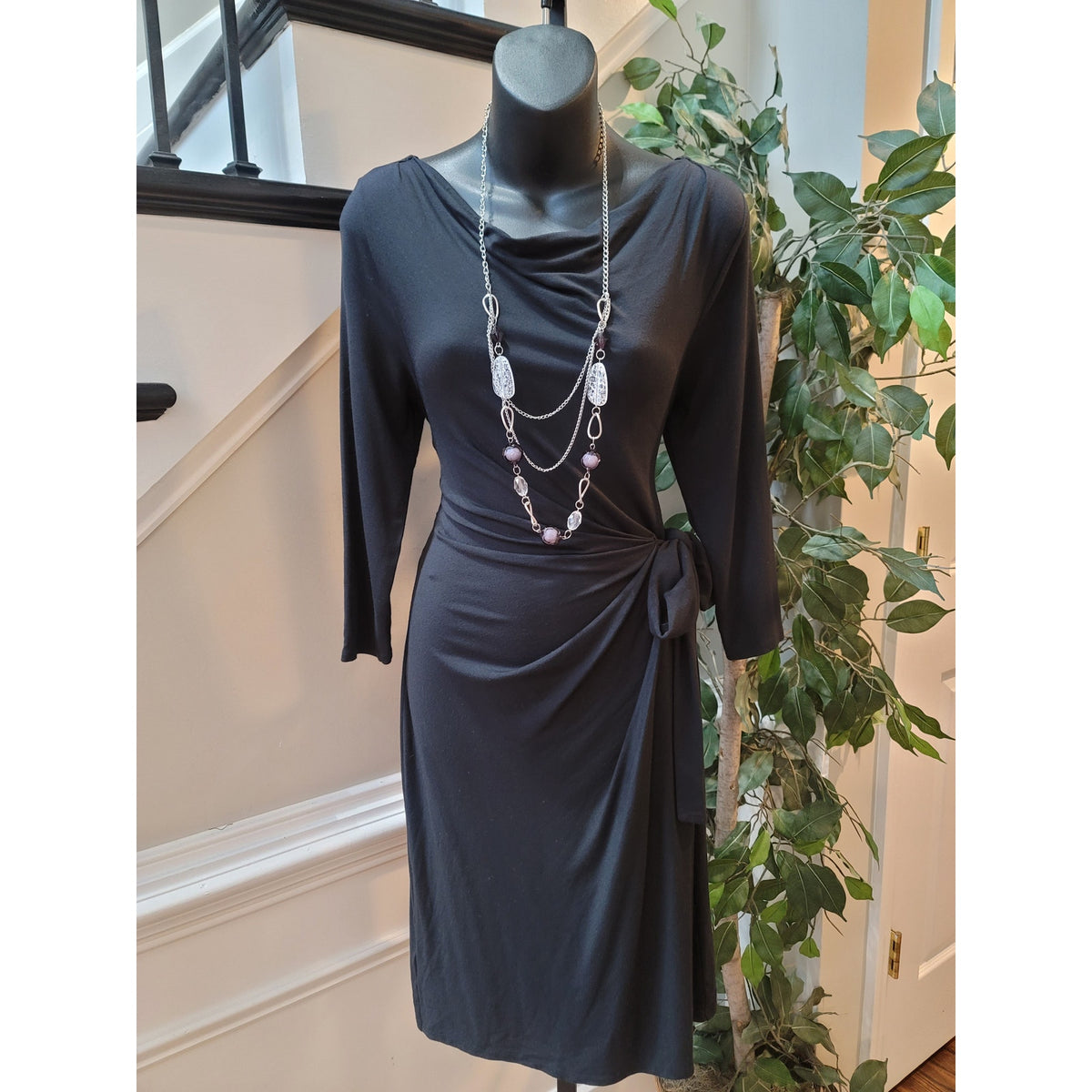 Ann Taylor Wrap Dress Women's Size XS Black Long Sleeves Cocktail Party