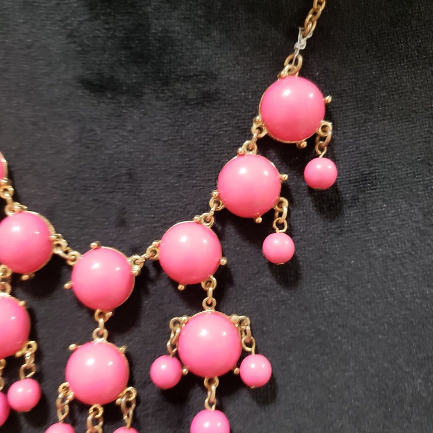 Womens Fashion Pink Color Gemstones Gold Tone Chain Statement Bib Necklace