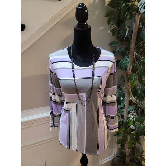 Alfred Dunner Top Women’s Size PL Multicolor Long Sleeves Stripped Blouse