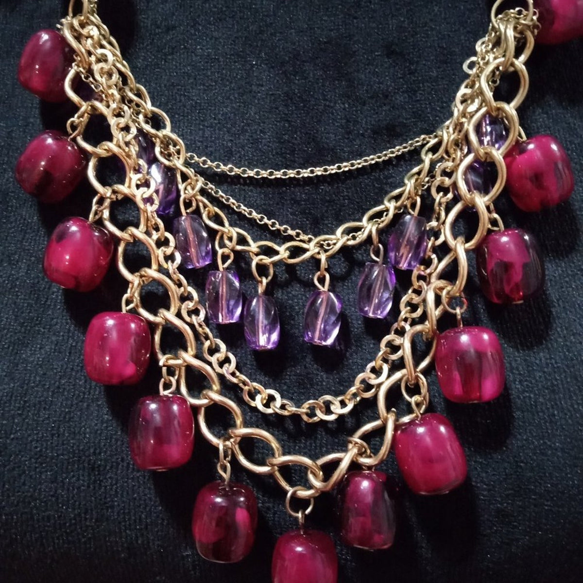 Womens Fashion Rhinestone Charm Gold Tone Chain Statement Necklace with Lobster