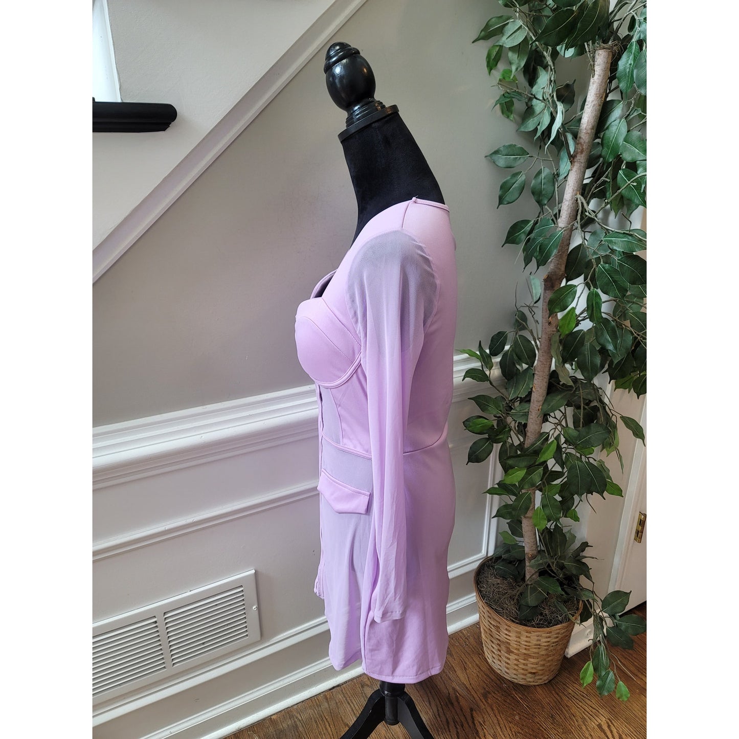 Pink Bodycon Dress Women's Size Medium Long Sleeve Zip Front Fitted Blazer