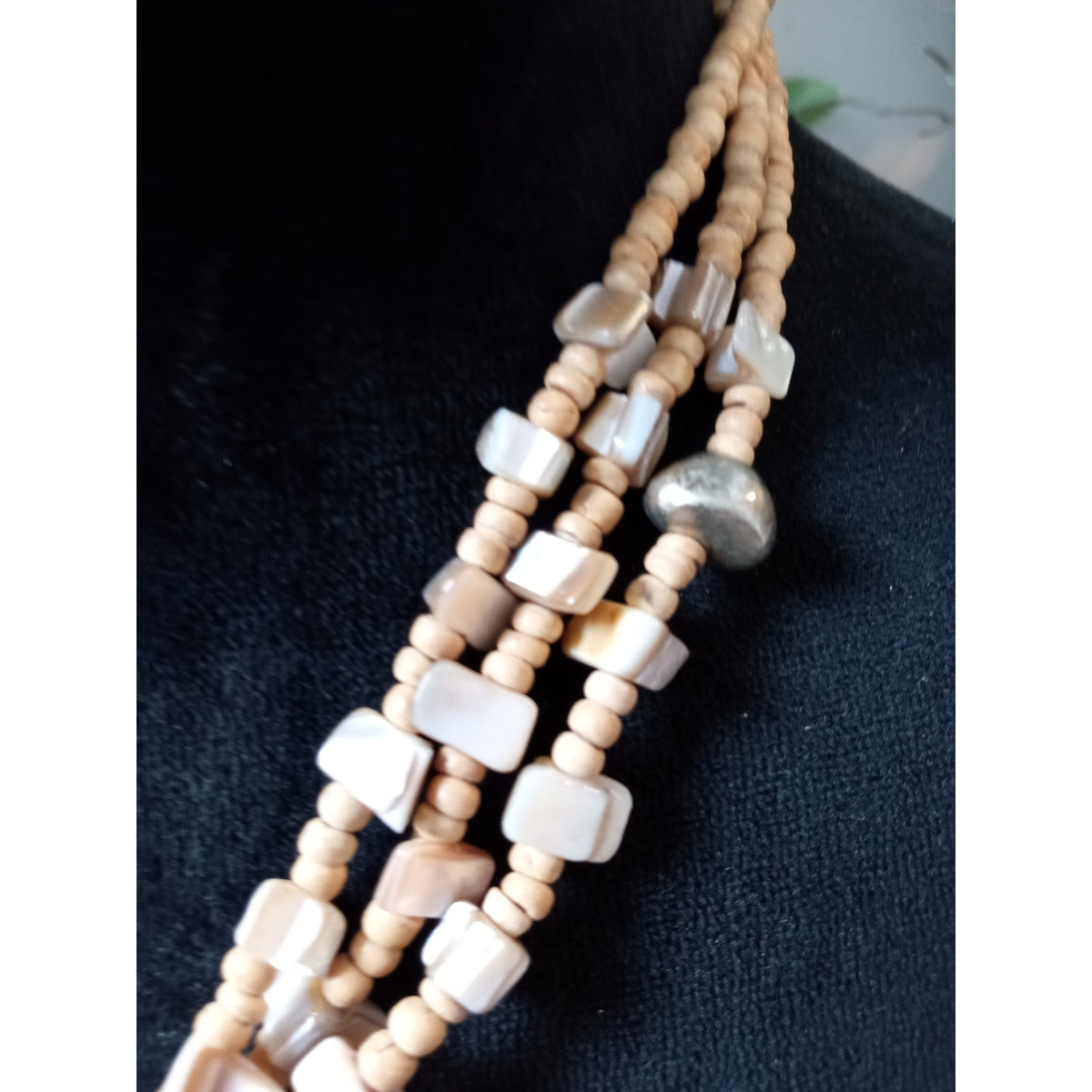 Chico's Wood Beaded Multi Strand Pendant Necklace Boho Tribal Statement