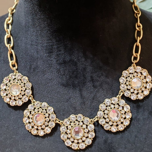 J.CREW Womens Gold Tone Crystal Rhinestone Medallion Links Necklace with Lobster