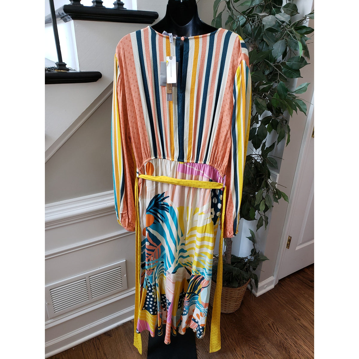 Anthropologie Dress Women Petite XL Multicolor Wrap V Neck Long Sleeve Boho