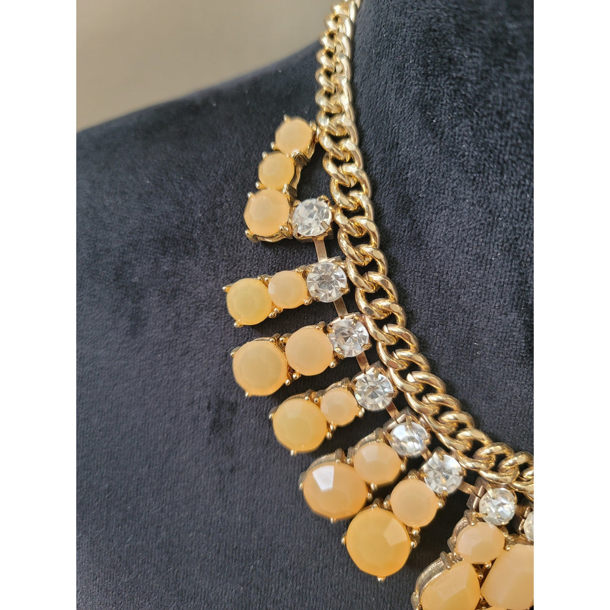 Women's Gold Tone Orange Teardrop Rhinestone Statement Bib Necklace Jewelry