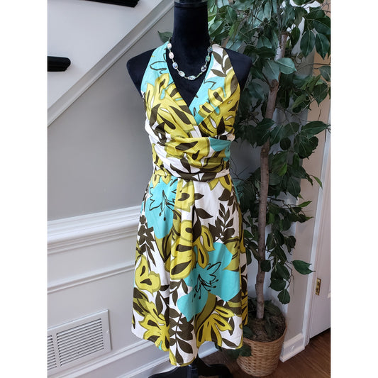 Madison Leigh Sheath Dress Women's 10 Multi Floral Cotton Halter Neck Backless
