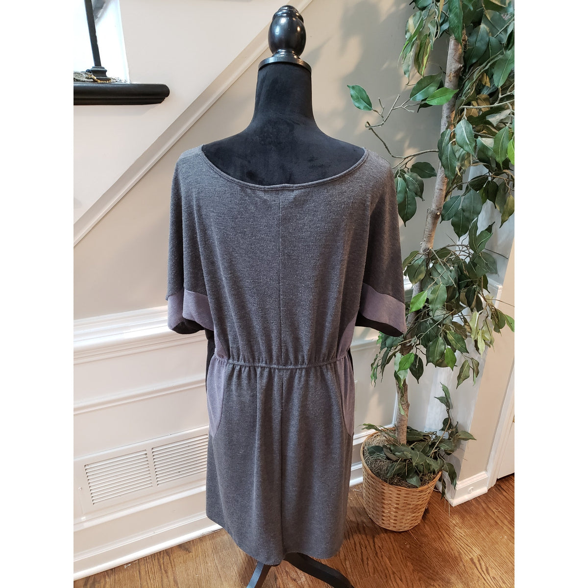 Delirious Dress Women 3X Gray Knit Short Sleeve Tie Waist Pocket Lounge
