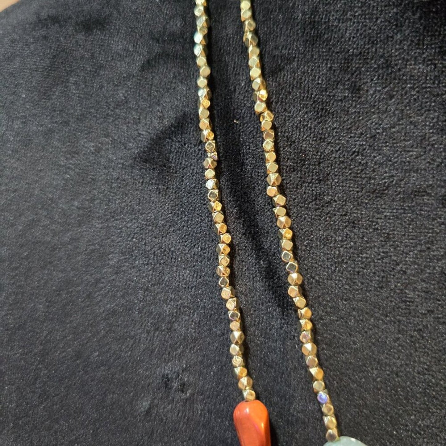 Womens Fashion Semi-Precious Stones Gold Accents Bead Two Strand Collar Necklace