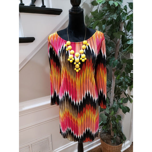 Alfani Womens Multicolor Chevron Polyester Round Neck Knee Length Dress Size 1X