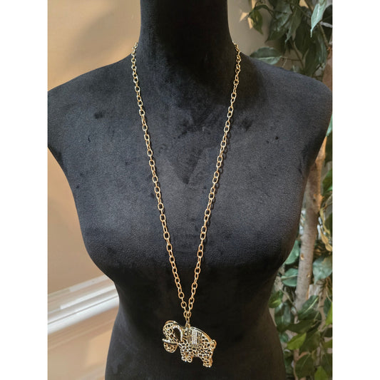 Women's Gold Chain Necklace With Lobster Clasp And Crystal Elephant Pendant