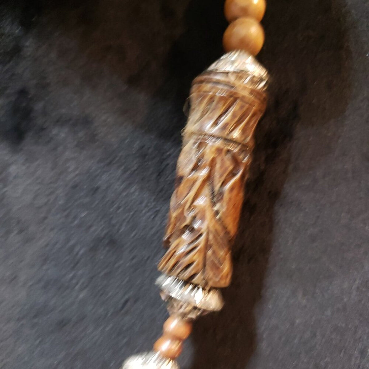 Womens Fashion Brown Wood Tibetan Agate Bead Pendant Necklace with Lobster Clasp
