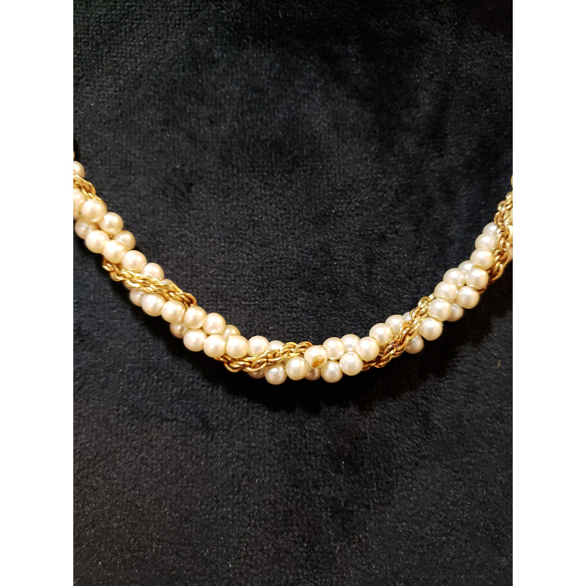 Womens Multi Strand Faux Pearls & Golden Chain Twisted Beaded Necklace Jewelry
