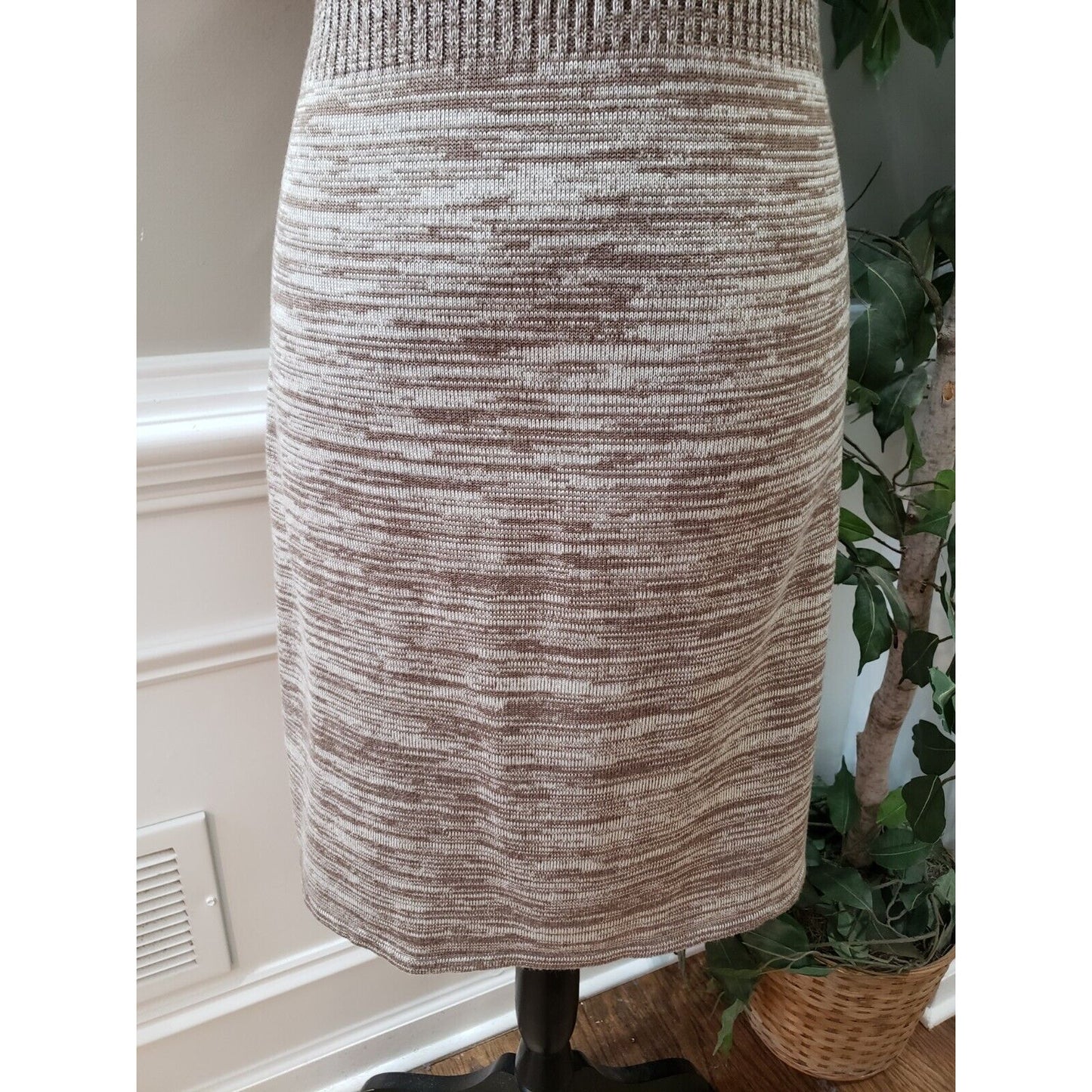 Calvin Klein Women's Beige Knit Space Dye Short Sleeve Cowl Neck Sweater Dress S
