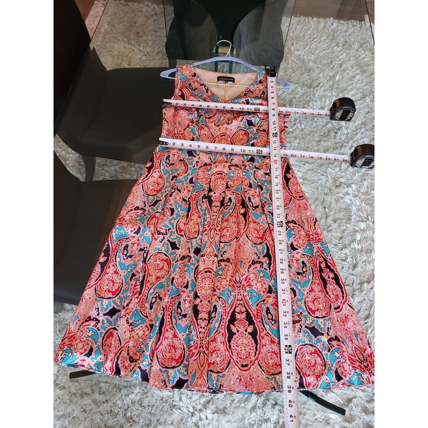 Jones New York Fit & Flare Dress Women 4 Multi Paisley Pleated Sleeveless V-Neck