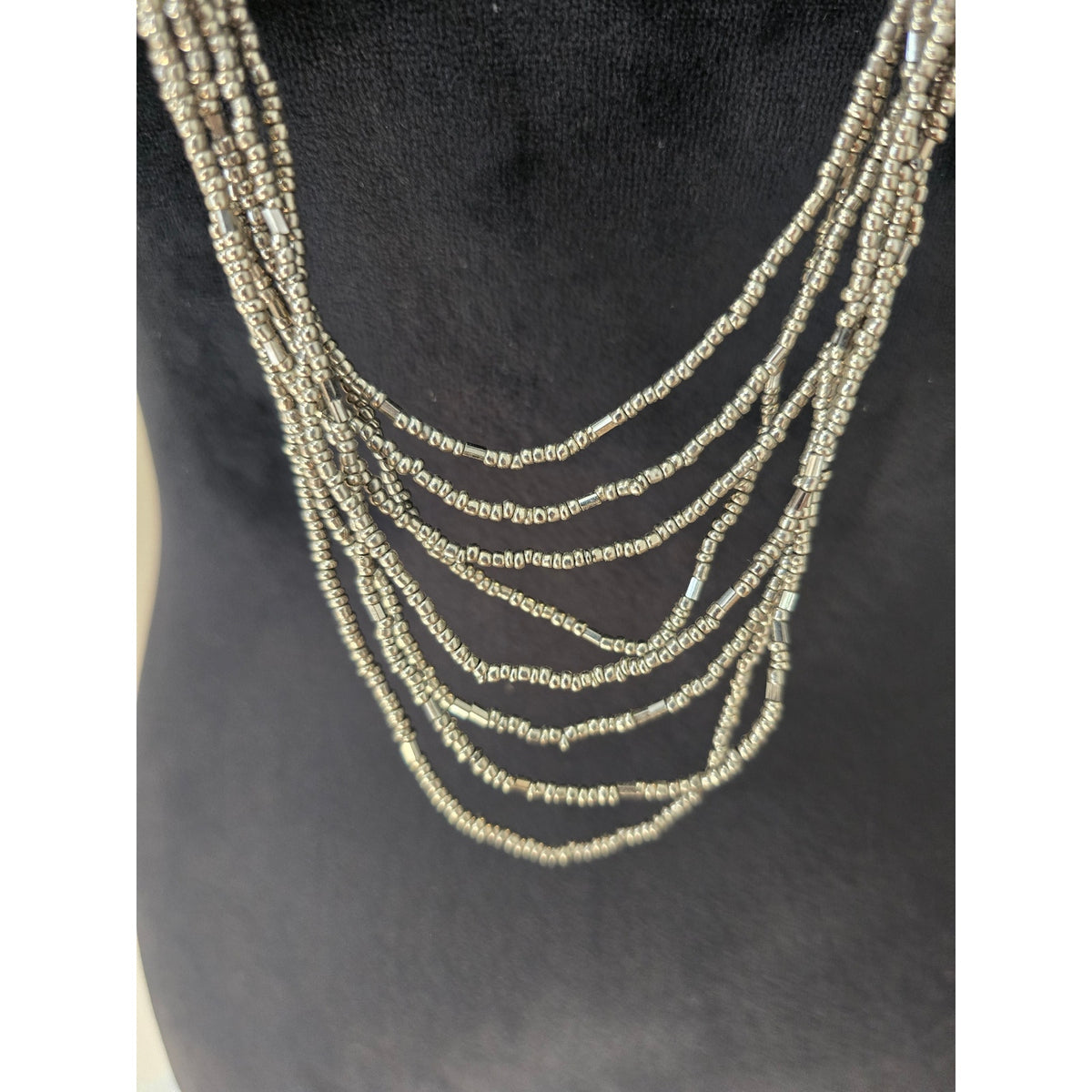 Silver Tone Multi Strand Long Layered Chain Tassel Statement Necklace