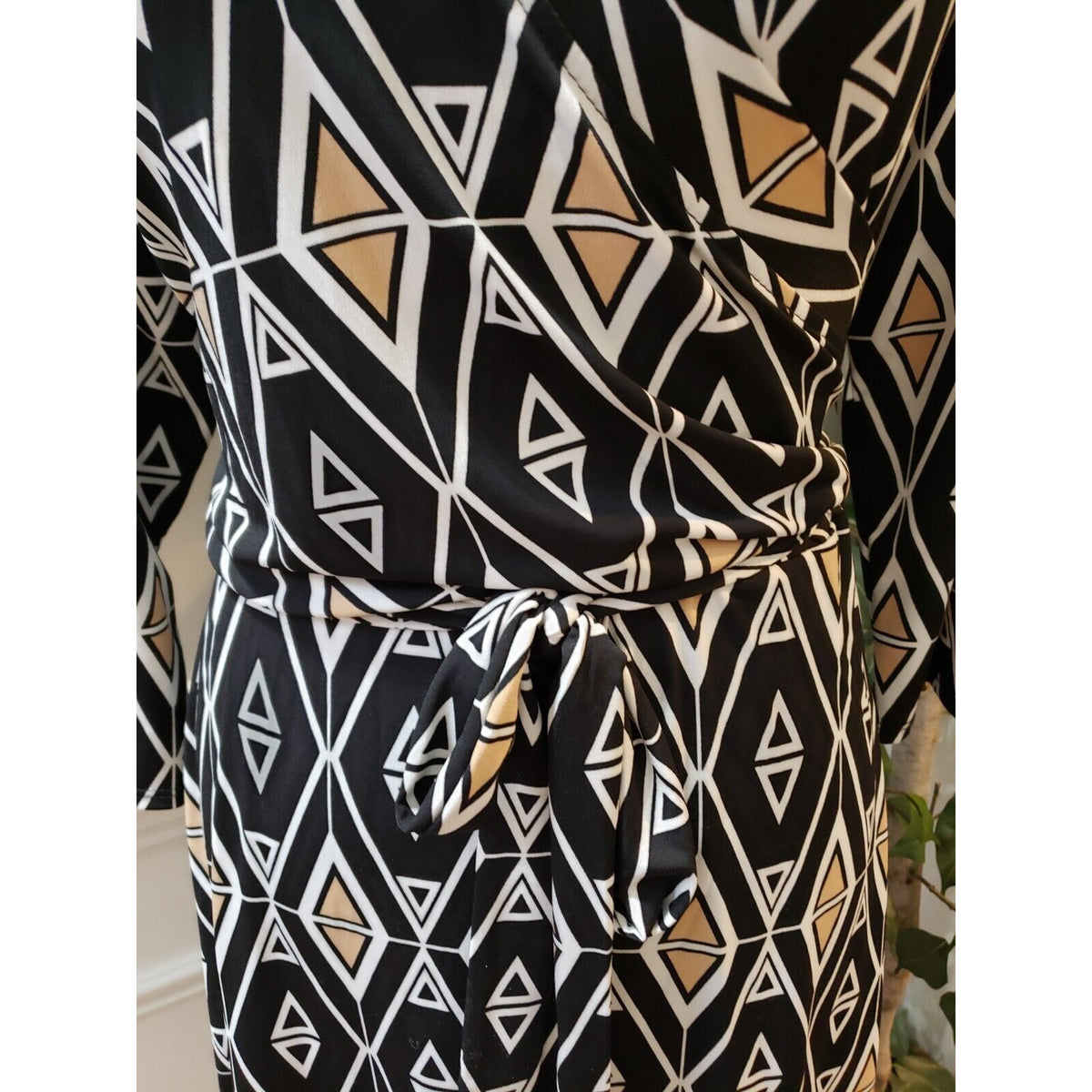 East Adeline Womens Black White Polyester V-Neck 3/4 Sleeve Knee Length Dress 1X