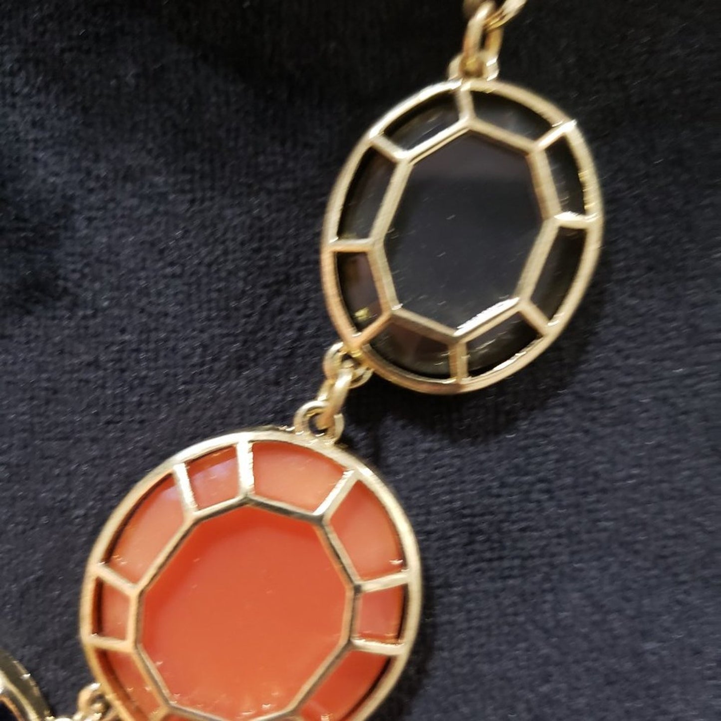 Pretty Contemporary Fashion Orange Black Gold Tone Accents Disks Fancy Necklace
