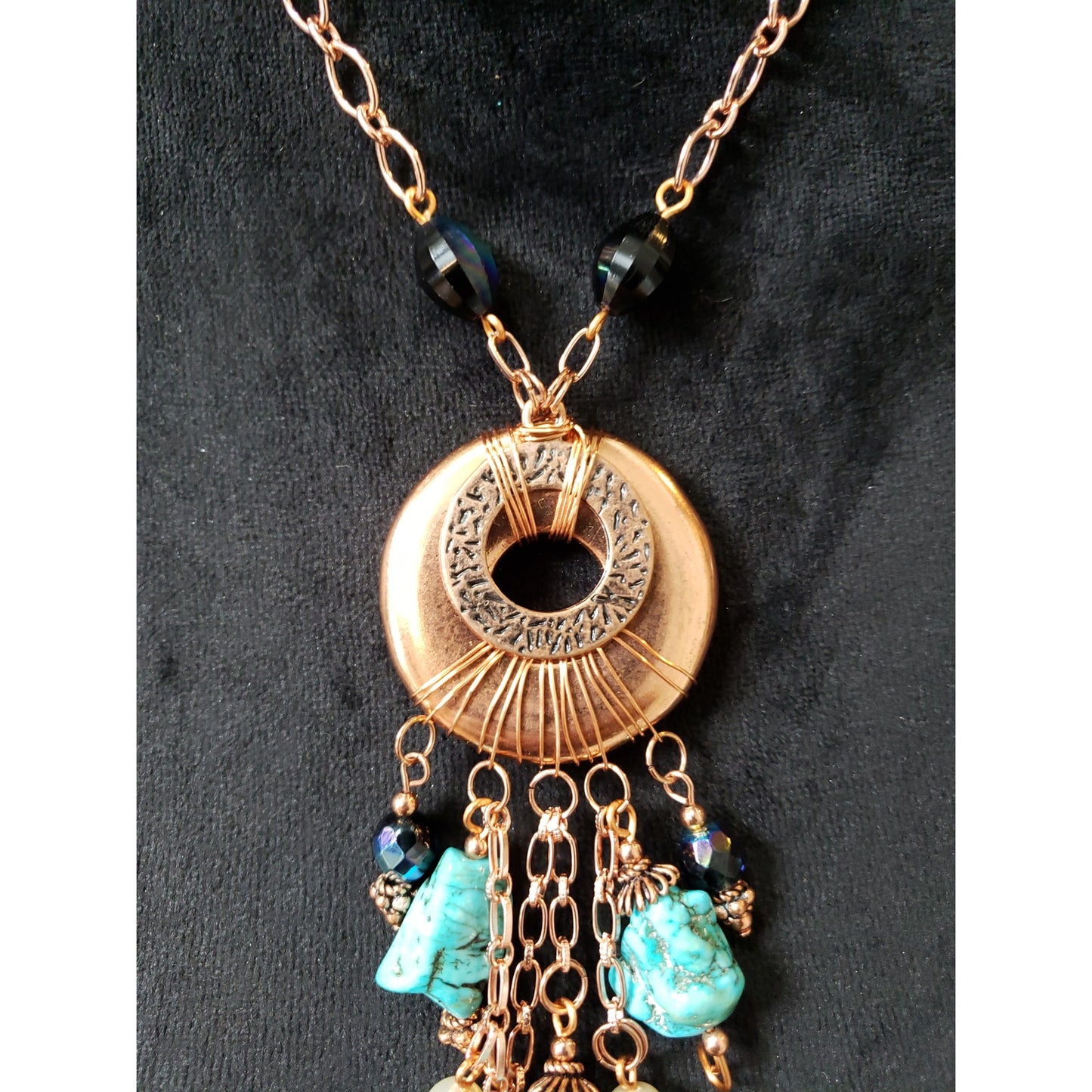 Women's Boho Turquoise Dangle Pendant Necklace Copper Chain Statement Jewelry